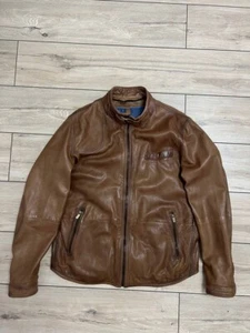 Giacca pelle uomo Massimo Dutti marrone full zip classica US XL - Foto 1 di 17