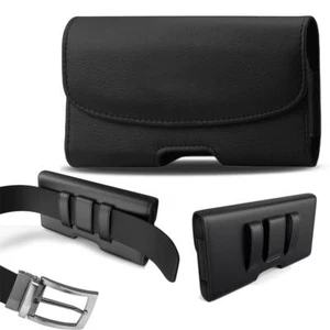 BLK Premium Leather Case Belt Clip Pouch for Phone W/HEAVY DUTY OTTERBOX Case On - Picture 1 of 6