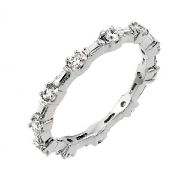 Da Donna Argento Sterling Accatastabile Anello Eternity W/Rotondo Baguette & Cz - Immagine 1 di 2