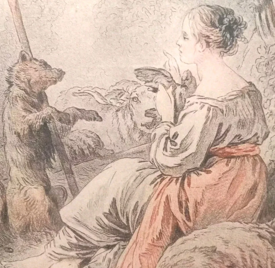 Bergère et ses moutons Eau-forte Huet 1745 1811 Demarteau 1722 1776 Chien Savant - Photo 1/4