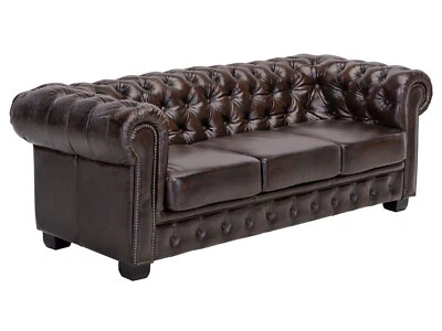 Sofa Chesterfield 3 Sitzer Echtleder braun 3er Couch Büromöbel Ledersofa Neu - Bild 1 von 4