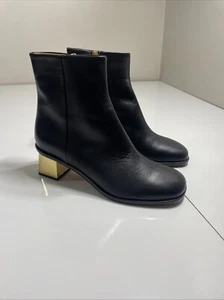 CHLOE Black Leather Metallic Heel Ankle Booties Shoes Size 37 New - Picture 1 of 17