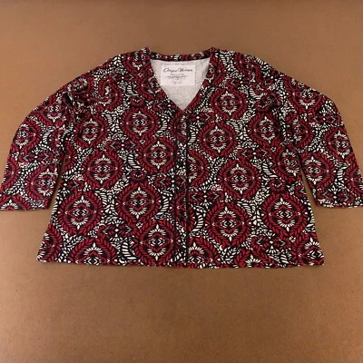 Onque Women's 1X Red Black White Floral Long Sleeve V Neck Lightweight Cardigan Foto 1 de 4