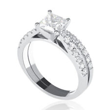 Princess Cut Diamond Engagement Ring Set 14K White Gold Elegant 1.65 CT H/VS2