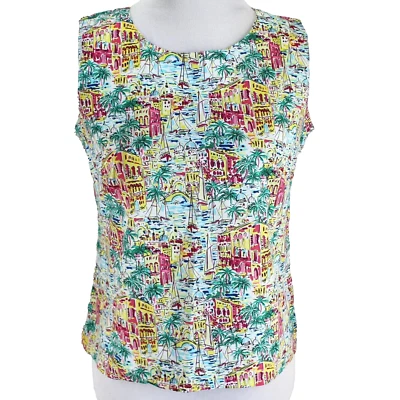 Chadwicks Sleeveless Top Womens Size 4P Multi Color City Scene Cotton Blend - Image 1 of 4