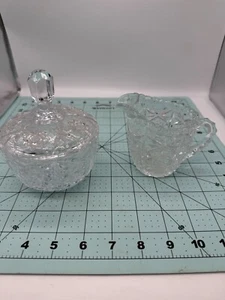 Vintage Cut Starburst Glass Creamer and Sugar Bowl - Picture 1 of 11