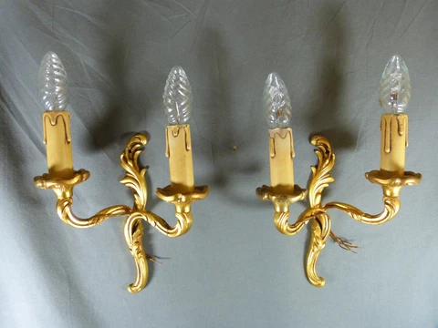 Pair of Rococo style gilt bronze French wall sconces Cover
