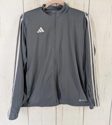 Chaqueta deportiva Adidas talla XL para mujer gris blanca con logotipo manga larga con cremallera Foto 1 de 4