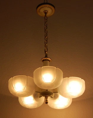 Impresionante accesorio de pantalla deslizante Art Deco de 5 luces restaurado Foto 1 de 4