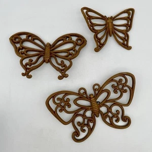 Homco Butterflies 3 Faux Wicker Boho Wall Hanging Decor 1978 Lot Home Interiors - Picture 1 of 10