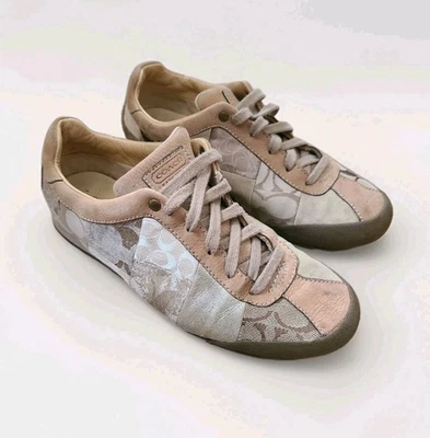 Coach Pam Patchwork Sneakers Women's 6.5 Tan Leather Gold Beige Casual Comfort - Image 1 of 4