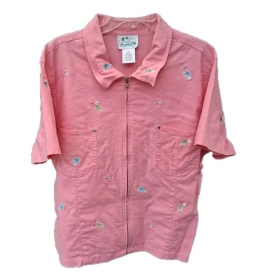 Quacker Factory Shacket 2X Linen Blend Embroidered Cocktails Beaded Artsy Zip Up - Image 1 of 4