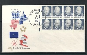 USA SC # 1393a Eisenhower Booklet pane of 8 , Dull Gum FDC . Colonial Cachet - Picture 1 of 1