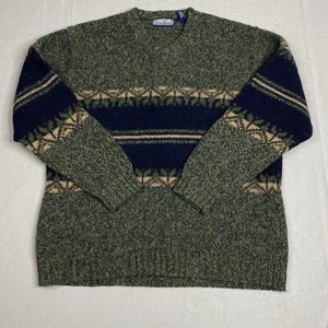 Vintage Structure Roll Neck Sweater Mens Large Green Shetland Wool Fair Isle - Picture 1 of 8