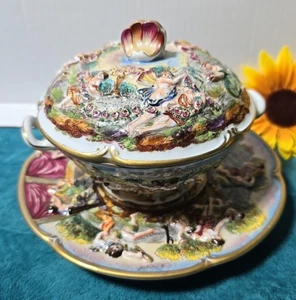 Au Roi De Rome Naples 1811 Antique Capodimonte Lidded Soup Tureen Bowl & Plate - Picture 1 of 21