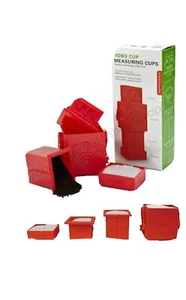 Juego de pila de tazas métricas Robo Cup Kikkerland regalo ROJO 1/4, 1/3, 1/2, 1 taza nuevo en caja - Imagen 1 de 2