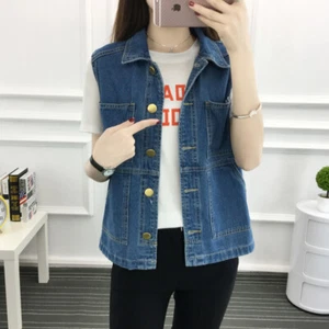 2025 neue ärmellose einfache lockere lässige Jeans Denim Mini Weste Tops für Damen Mädchen - Bild 1 von 11
