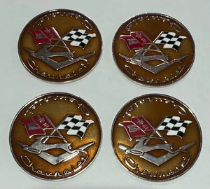 Lowrider Wire Wheel Knockoff Metal Chips Chevy Impala Brown Emblems set of 4 - Picture 1 of 2