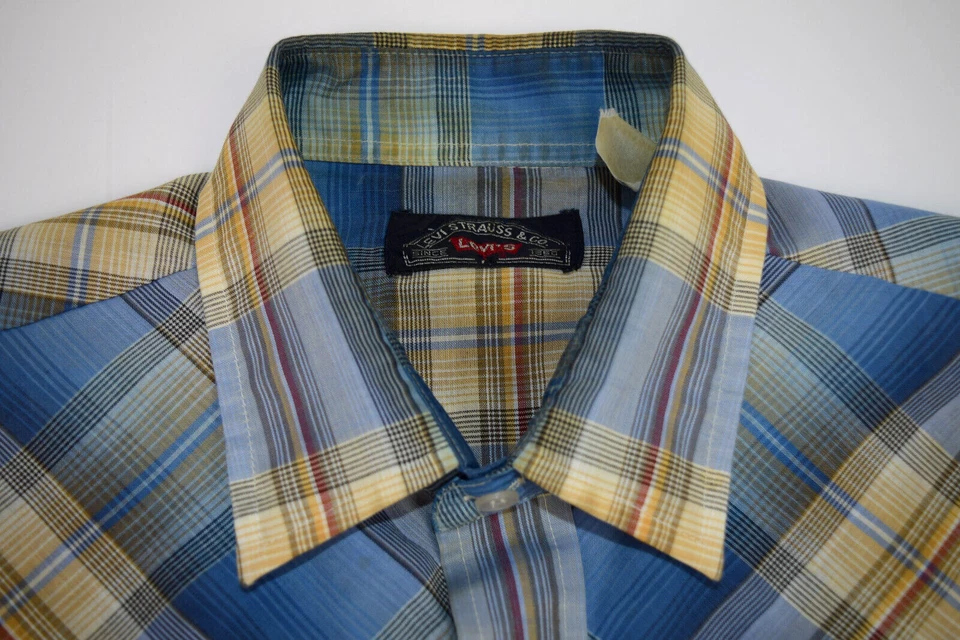 Винтажный Levis большой E клетку Western рубашка размер M/L 70-х золотой синий Cobain специальный - Изображение 1 из 4