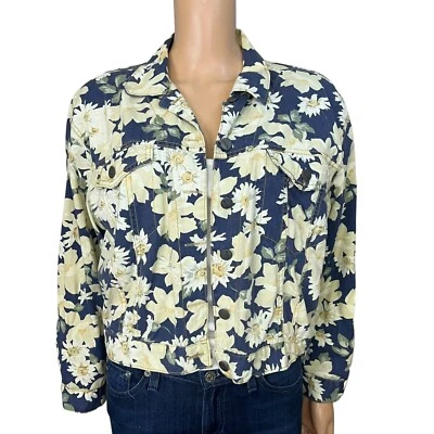 Jaqueta jeans floral anos 90 vintage Contempo casual grunge média azul clássica preppy - Imagem 1 de 4