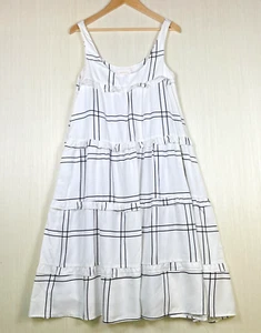 Sancia Damen Kleid Gr. XS weiß schwarz kariert zum Binden Midi Rüschen neu Anthropologie - Bild 1 von 11