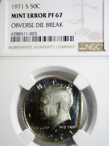 1971s ERROR HUGE CUD NGC PR 67 Kennedy Half Dollar GEM PROOF Coin RARE LOT #3 NR Cover