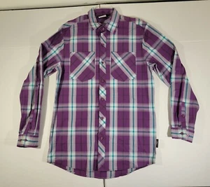 Vintage Y2K The Hundreds Purple Plaid Long Sleeve Button Up Shirt Mens Large - Picture 1 of 9