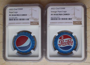 A Pair of NGC PF70 Chad Silver (6g for Each) Coins - Vintage Pepsi Bottle Cap - Picture 1 of 6