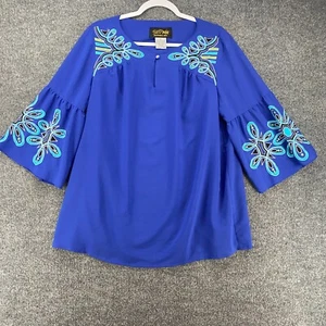 Bob Mackie Blouse Top Size M Tunic Wearable Art Floral Embroidered Sleeves Boho - Picture 1 of 11