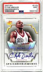 Tarjeta firmada SPx Endorsements CLYDE DREXLER 2007 #E-CD calificada PSA 9 losas - Imagen 1 de 2