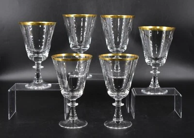 Crate and Barrel FRENCH Gold Trim Water Glasses Goblets 6.75" Set of 6 - Image 1 of 4