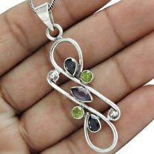 Natural Iolite Gemstone Pendant Tribal Blue 925 Sterling Silver Jewelry C71
