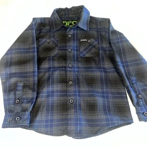 DFC Dixxon Flannel Shirt Boys Youth Small Gray Blue Plaid Long Sleeve. NICE!!! - Picture 1 of 6