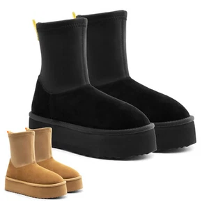 Snow Boots Mid Calf Platform with Warm Faux Fur Lined for Outdoor Indoor Fashion - Picture 1 of 10
