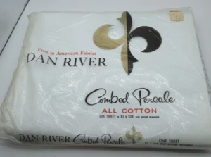 Lenzuolo intero vintage Dan River pettinato percalle cotone bianco nuovo con scatola nuovo - Foto 1 di 4