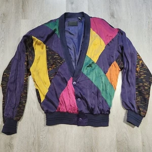 Vintage Saxony Collection Multi Fabric V Neck Sweater Size XL Velvet Multicolor - Picture 1 of 8