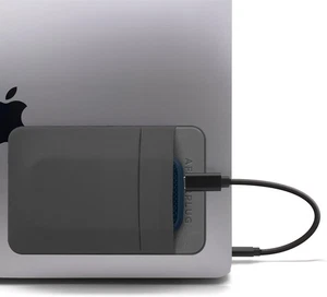 2-Pocket Adhesive Pouch for Laptop, Compatible with External SSD, Gray - Photo 1/7