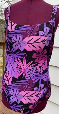 Traje de baño Speedo para mujer negro floral de una pieza vintage talla 16 playa tropical Foto 1 de 4