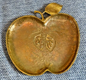 Michael Aram Apple nickelplate Goldtone metal Plate 10" Signed tray - Picture 1 of 9