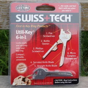 Pocket Multi-Tools Stainless Steel 6 In 1 Swiss+Tech Utili-Key Keyring Keychain - Picture 1 of 5