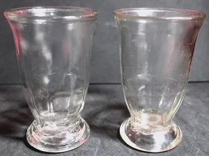 Set of 2 Vintage 4" Tall Jelly Jar Footed Juice Glass Clear Glass Paneled Bottom - Picture 1 of 8