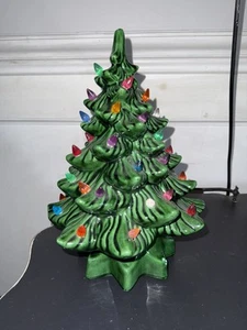 Vintage Ceramic Light Up Christmas Tree 11" with Base, Bulb Plug Antique - Picture 1 of 6