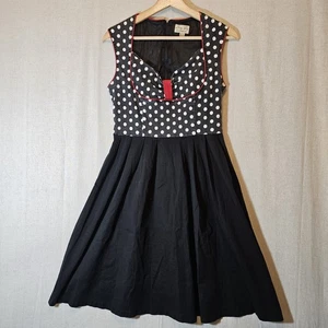 Lindy Bop Dress Womens Large Black White Polka Dots 50s Retro Pin Up Rockabilly - Picture 1 of 9