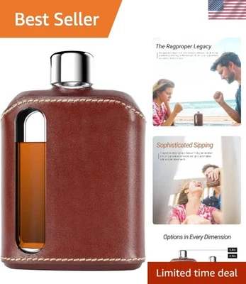 Versátil conjunto de frasco de quadril de vidro de couro 8 oz - Completo com funil e tampas sobressalentes - Imagem 1 de 4