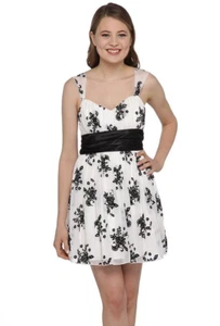 TRIXXI Women's Flocked Chiffon Floral Sash Dress w/Volume Skirt, Junior Size S - Picture 1 of 4