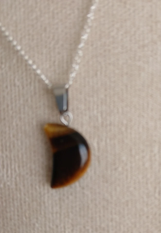 Tigers eye Crescent Moon Necklace Quartz Reiki Crystal Healing Chakra Pendant - Image 1 of 1