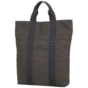 27  Hermes Ale Line Cabas H Logo Handbag Tote Bag Nylon Canvas Gray Ladies Us