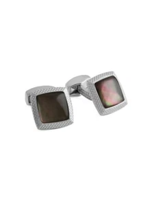 Bullseye Black Mother-of-Pearl Square Shape In 925 Pure Silver Men's Cufflinks - Picture 1 of 2
