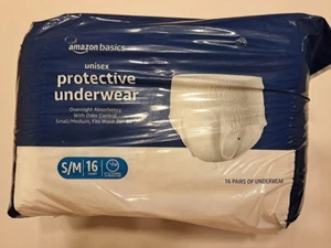 Amazon Basics Inkontinenzunterwäsche Unisex Saugfähigkeit über Nacht S/M 16 Stück - Bild 1 von 8