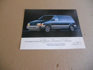 NOS Original 1994 Dodge Caravan 10 Year Limited Edition Dealership Sales Flyer - Bild 1 von 2